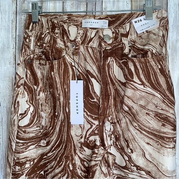 NWT Topshop Straight Kort High Rise Jeans in brown marble - Picture 8 of 8